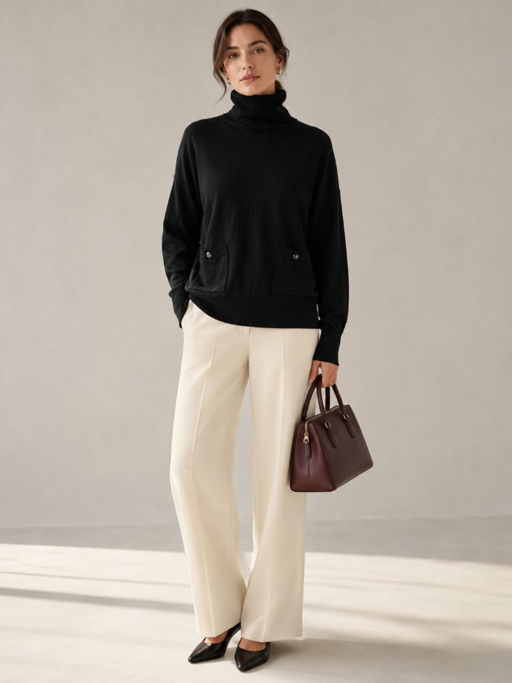 Kate Spade New York Live Colorfully Black Turtleneck Pocket Sweater L